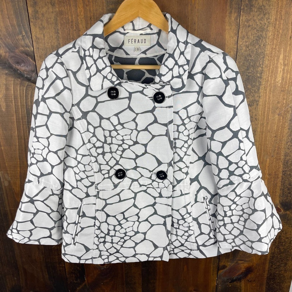 Louis Feraud Double Breasted Blazer Jacket Geometric Print Women's 34 FR US 2